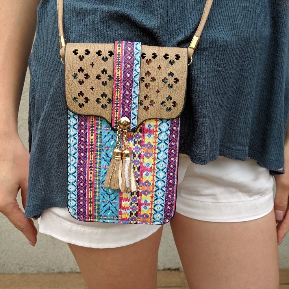 Tapestry tan crossbody bag